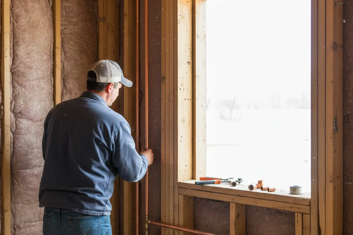 Licensed plumber running new copper supply lines in a Alma Center home